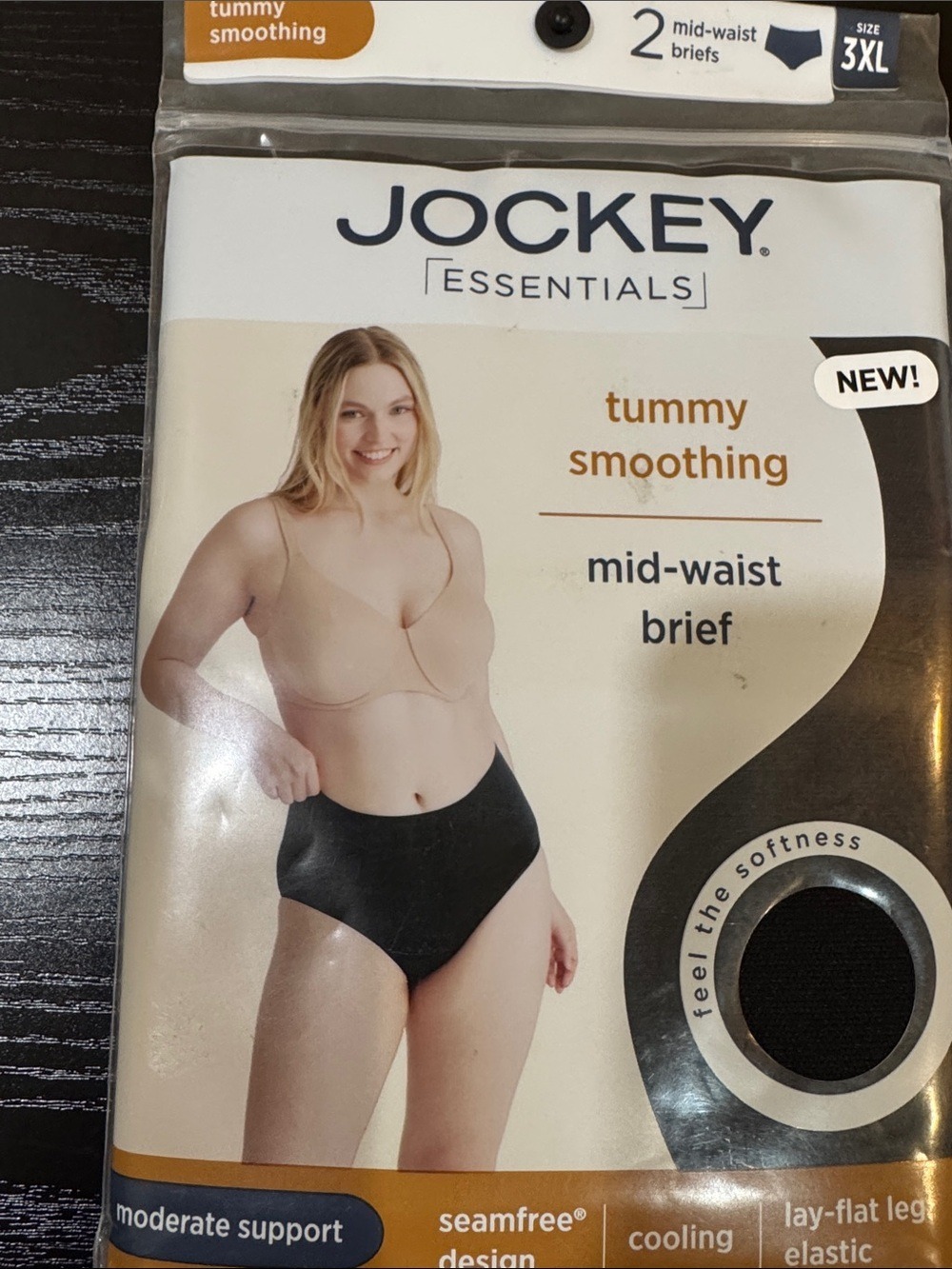 Jockey Essentials Mid-Waist Tummy Smoothing Briefs - Black, nude 2 pair per pack - Picture 2 of 9
